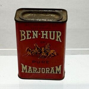 Ben-Hur Marjoram Spice Tin Container 2 Oz 1930s Collectible Kitchen Décor Vintag